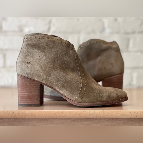 Frye Nora Short Suede Leather Ankle Boots Bootie Brown Taupe